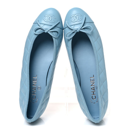 Chanel Lambskin Quilted CC Cap Toe Ballerina Flats 39.5 Blue 2 of 11