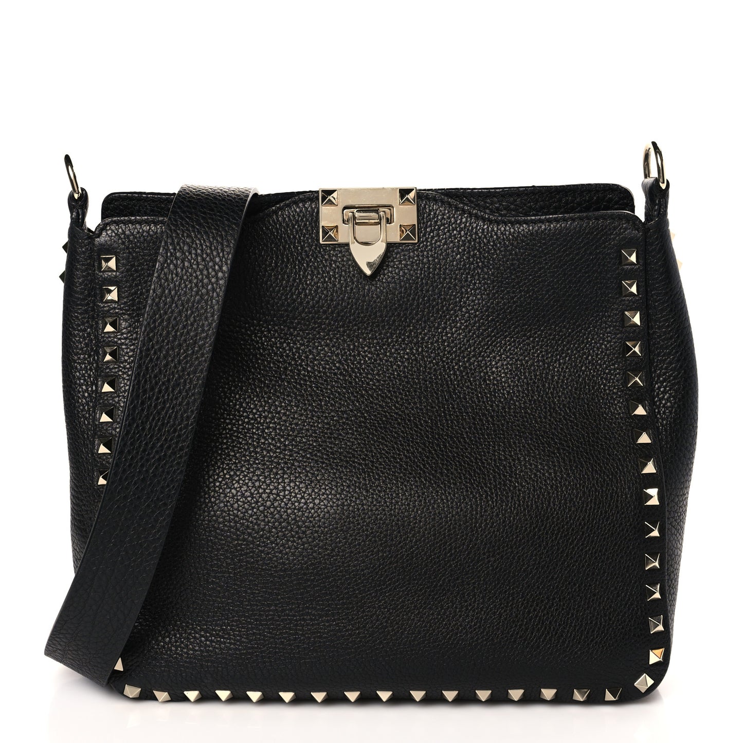 Pebbled Calfskin Small Rockstud Flip-Lock Messenger Bag Black