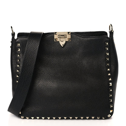 Valentino Garavani Pebbled Calfskin Small Rockstud Flip-Lock Messenger Bag Black 1 of 8