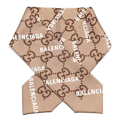 Gucci X BALENCIAGA Silk Twill Maxi GG Monogram GG B Neck Bow Scarf Beige White 1 of 3