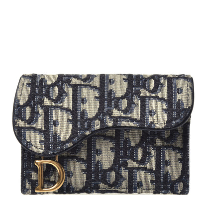 Christian Dior Oblique Saddle Card Holder Blue 1 of 7