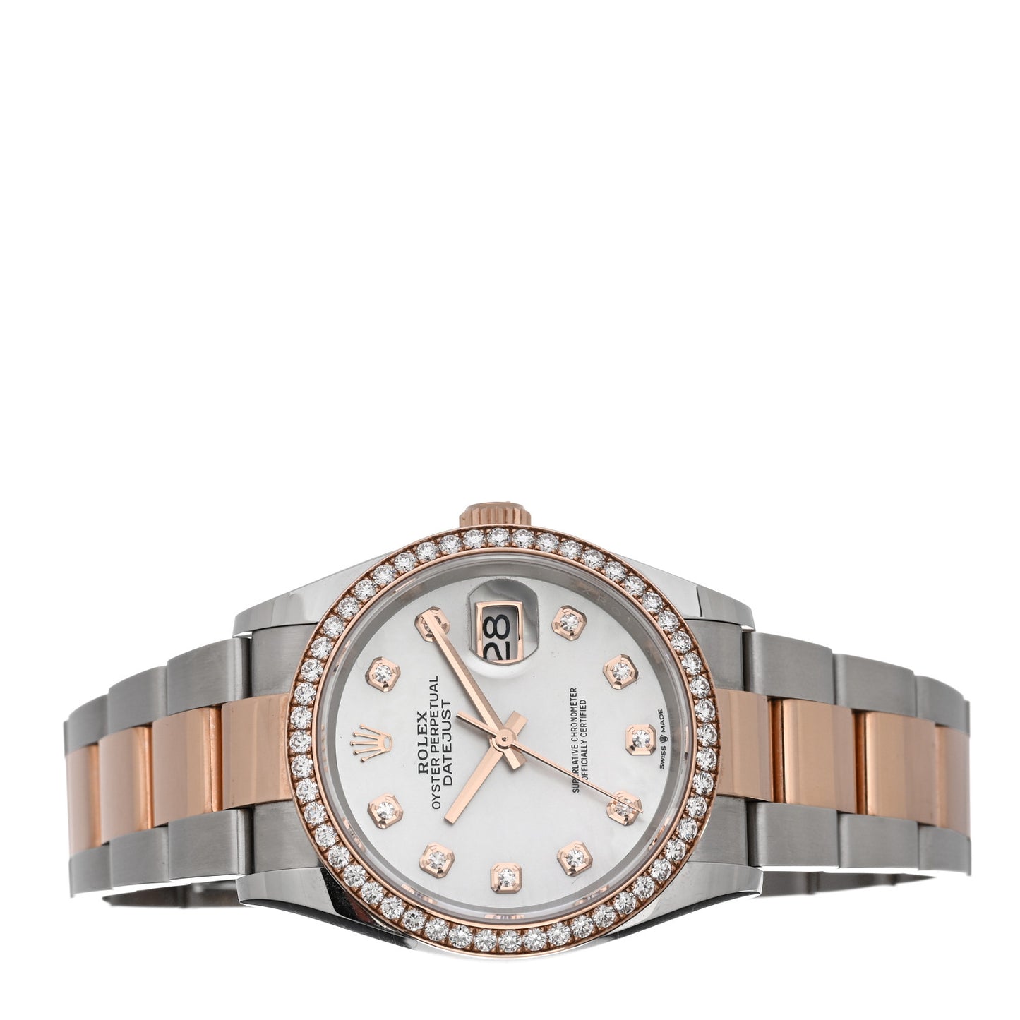 Stainless Steel 18K Everose Gold Diamond Mother of Pearl 36mm Oyster Perpetual Datejust Watch 12628RBR