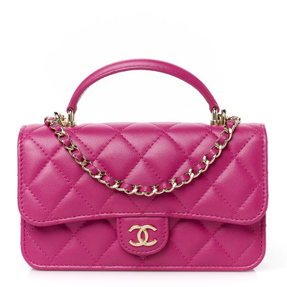 Chanel Lambskin Quilted Flap Phone Holder With Chain Fuchsia 1 of 11