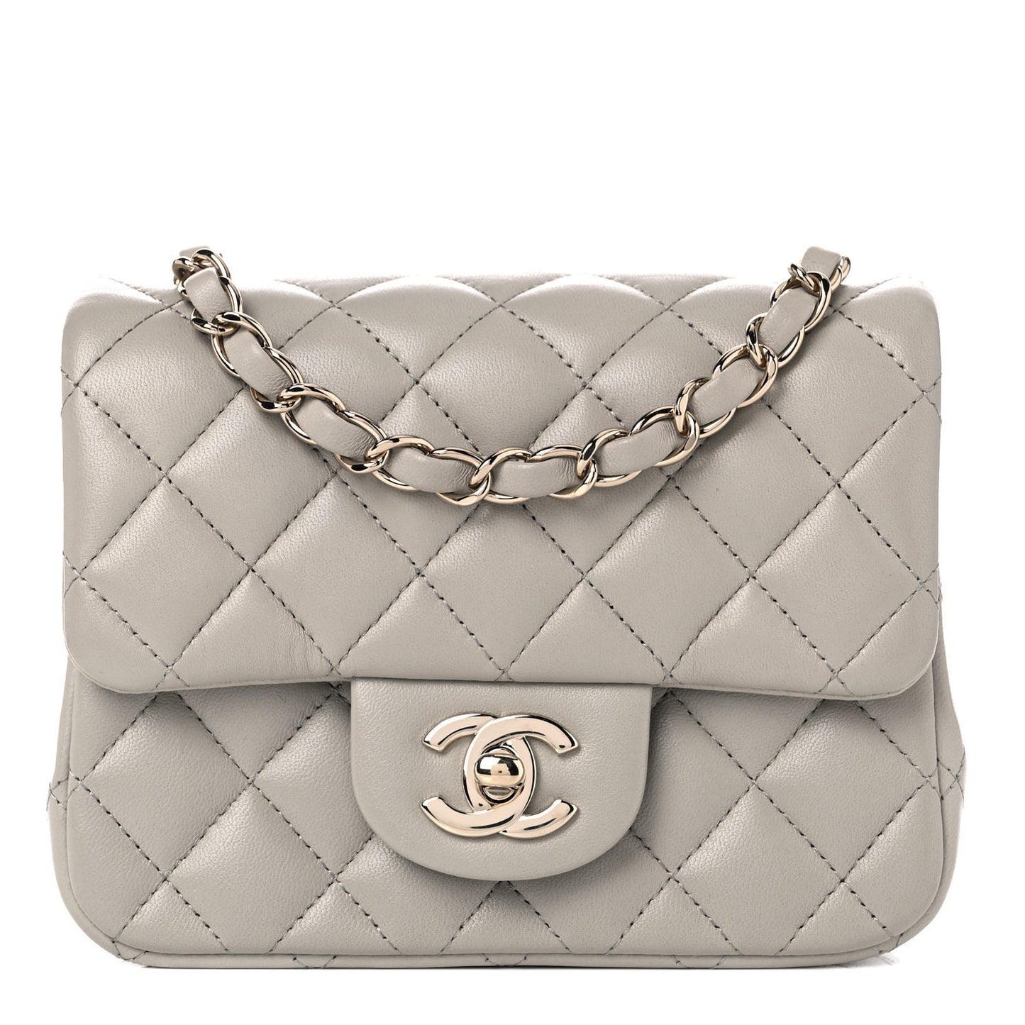 Lambskin Quilted Mini Square Flap Light Grey