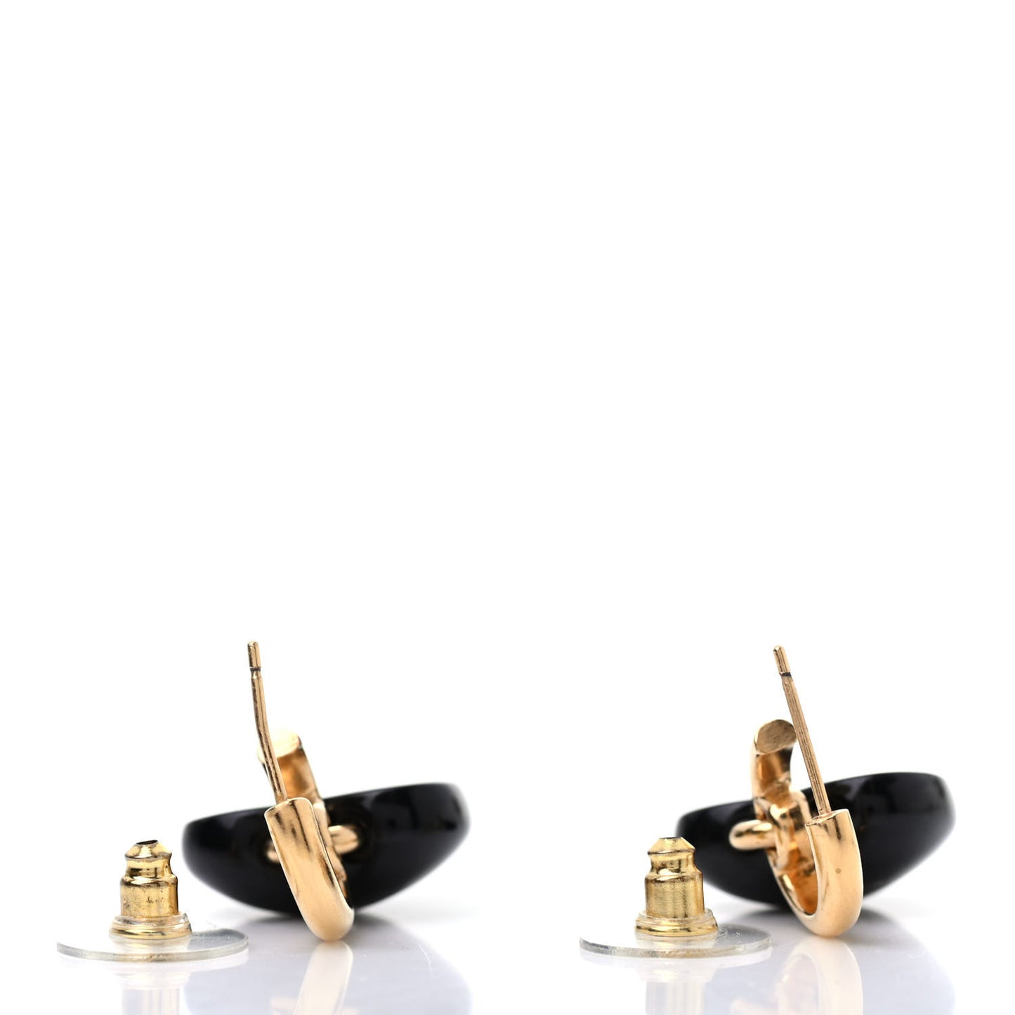 Resin Crystal CC Heart Drop Earrings Black Gold