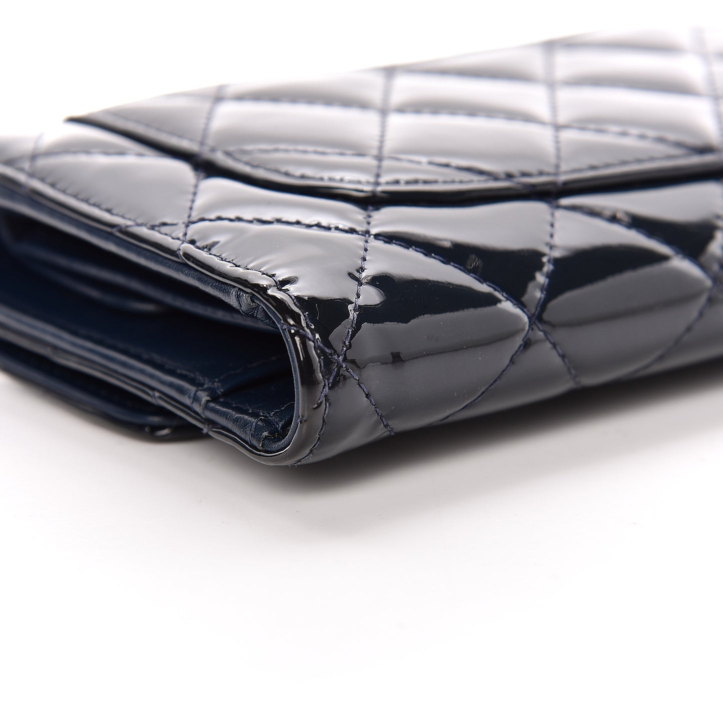 Patent Calfskin Quilted Large Flap Wallet Blue