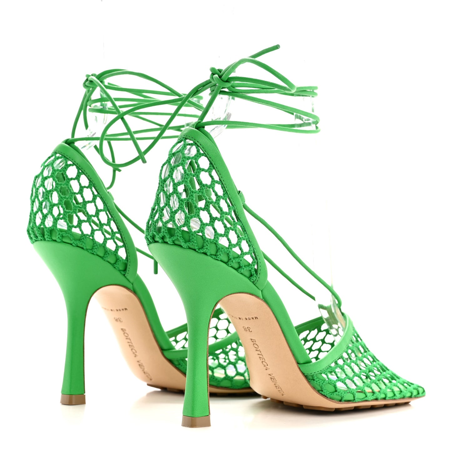 Mesh Nappa Stretch Ankle Tie 90mm Sandals 38 Grass
