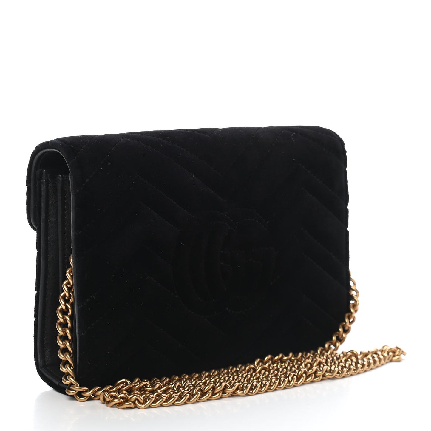 Velvet Matelasse GG Marmont Chain Wallet Black