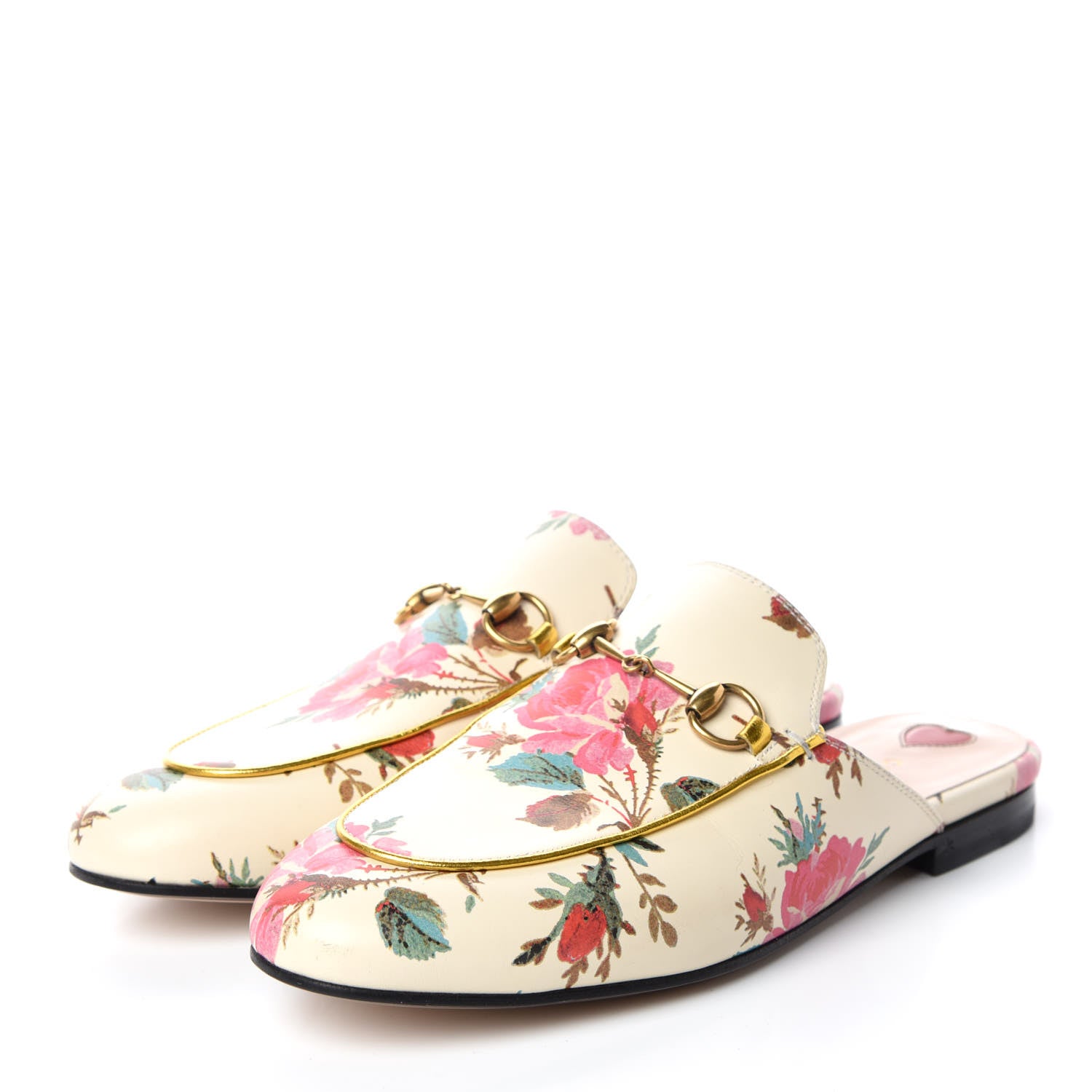 Gucci Calfskin Stamp Allover Rose Princetown Slippers 38 Beige 3 of 11