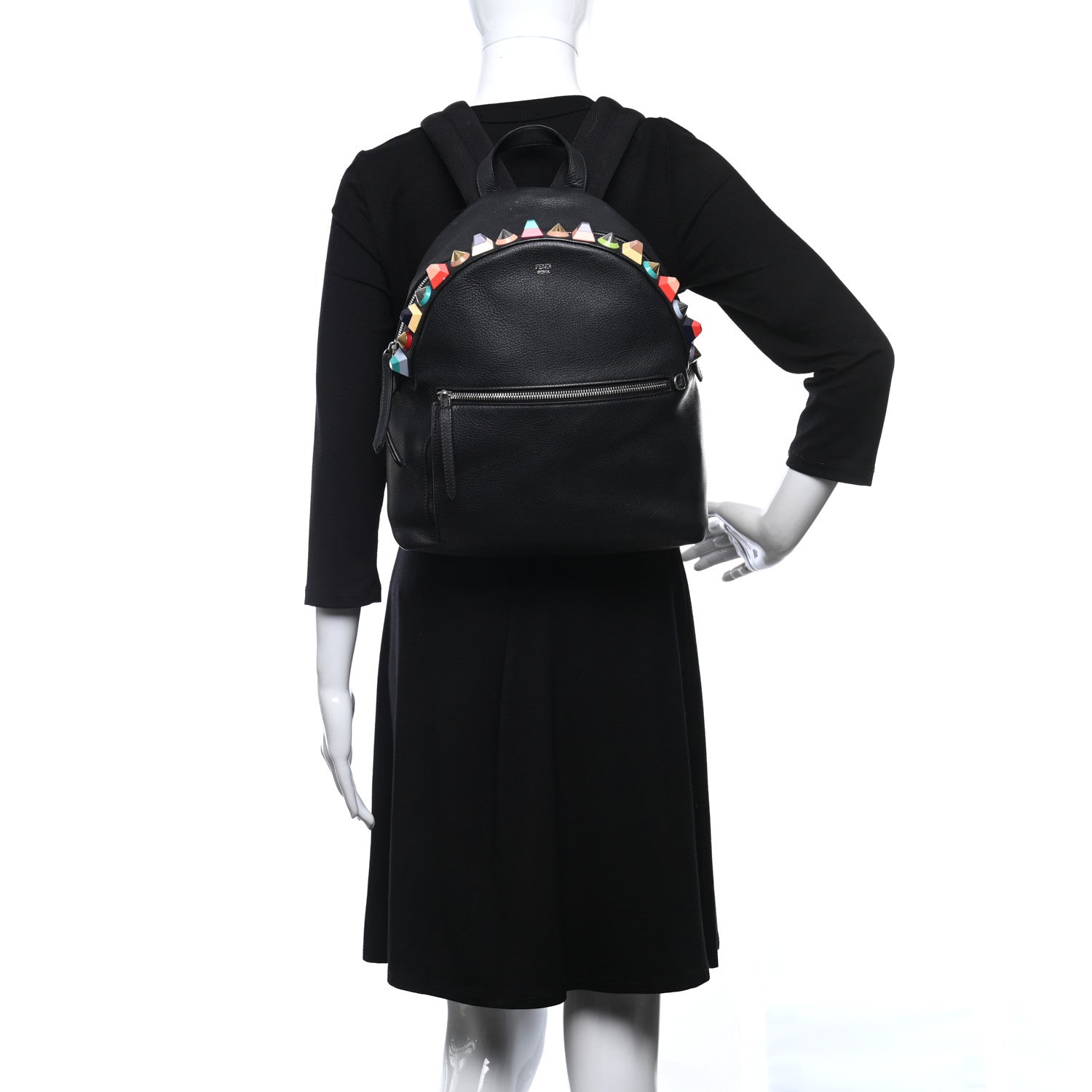 Fendi Vitello Dolce Studded Backpack Black Multicolor 2 of 15