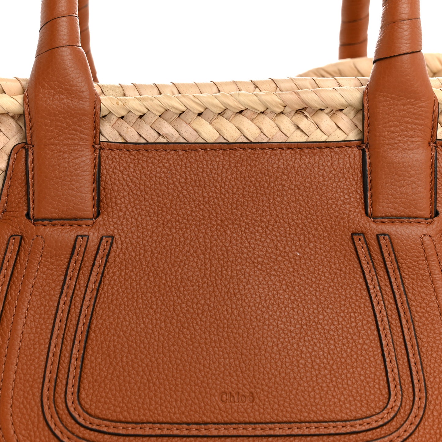 Raffia Small Grain Calfskin Medium Marcie Basket Tan