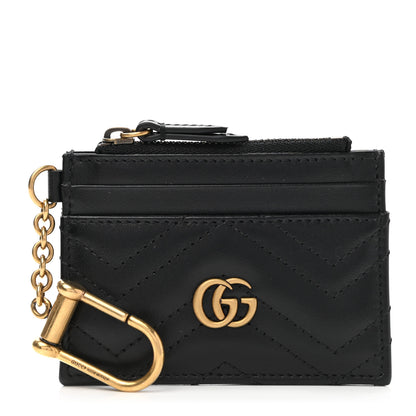 Gucci Calfskin Matelasse Chevron GG Marmont Key Case Card Holder Black 1 of 7