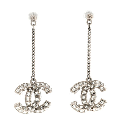 Chanel Baguette Crystal CC Drop Earrings Silver 1 of 4