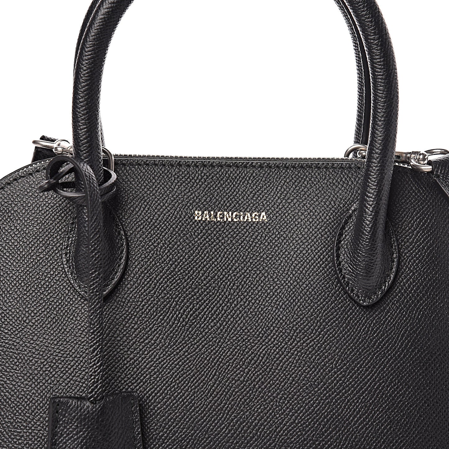 Signature Grained Calfskin Logo S Ville Top Handle Bag Black Rose Shocking