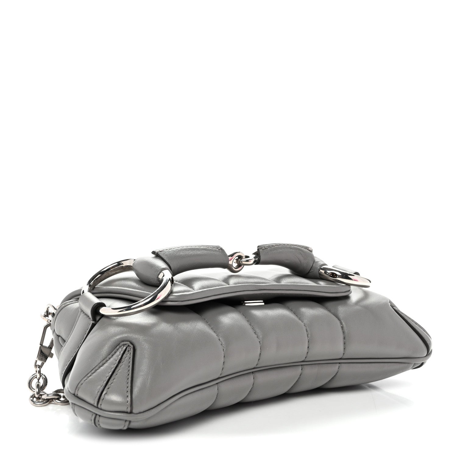 Gucci Nappa Vertical Matelasse Small Maxi Horsebit Chain Shoulder Bag Gray 4 of 9