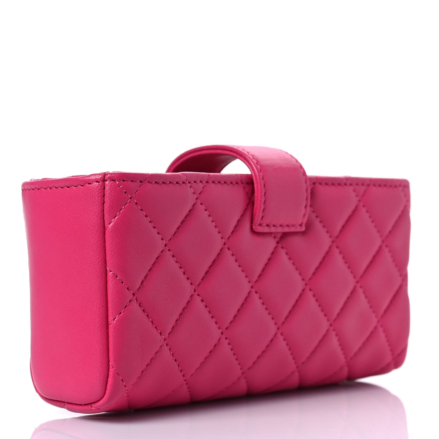 Chanel Lambskin Quilted Mini Phone Holder Clutch Fuchsia 3 of 9