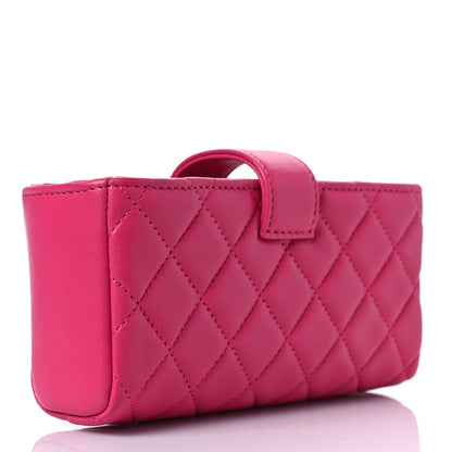 Chanel Lambskin Quilted Mini Phone Holder Clutch Fuchsia 3 of 9