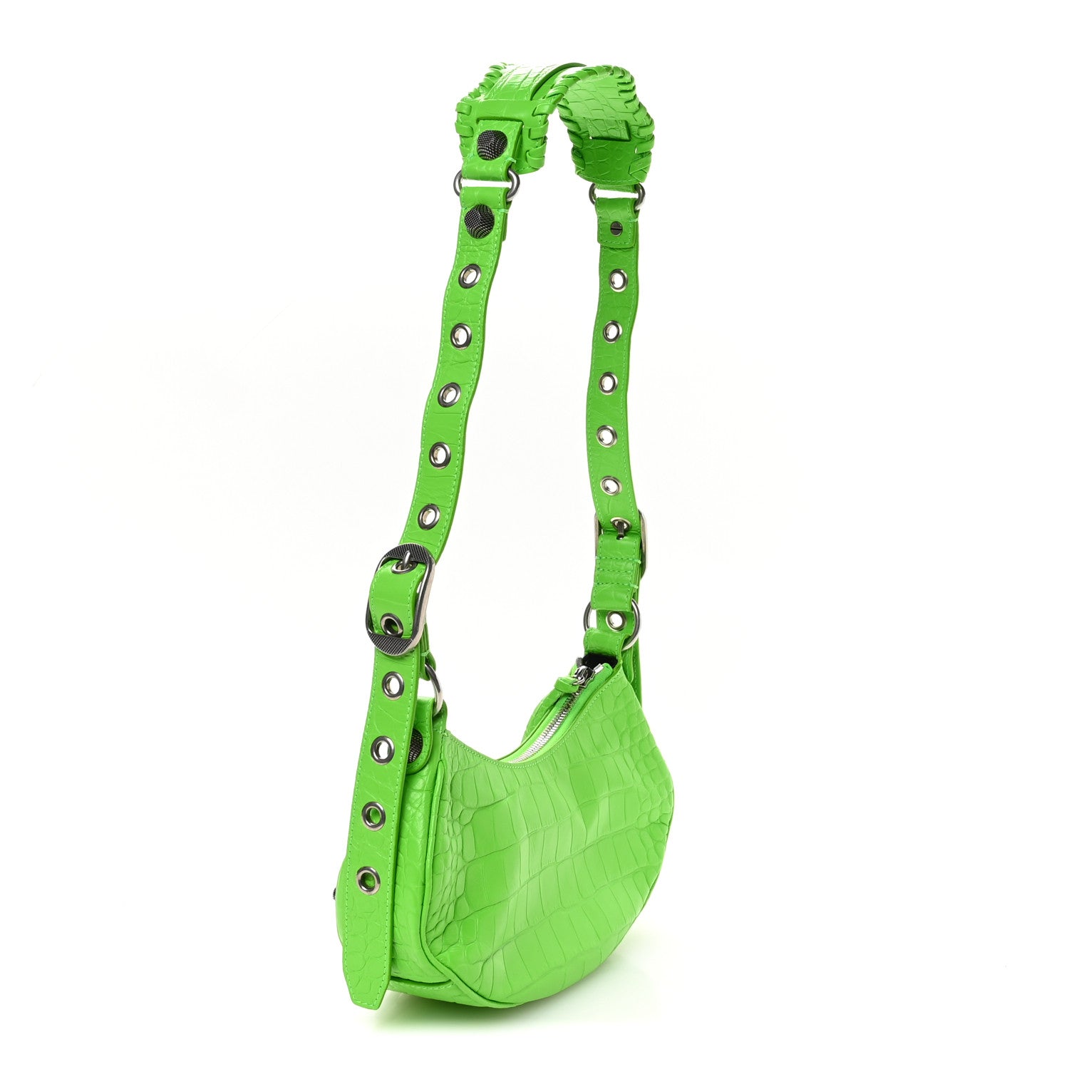 Balenciaga Extra Supple Calfskin Crocodile Embossed Le Cagole Shoulder Bag XS Acid Green 4 of 11