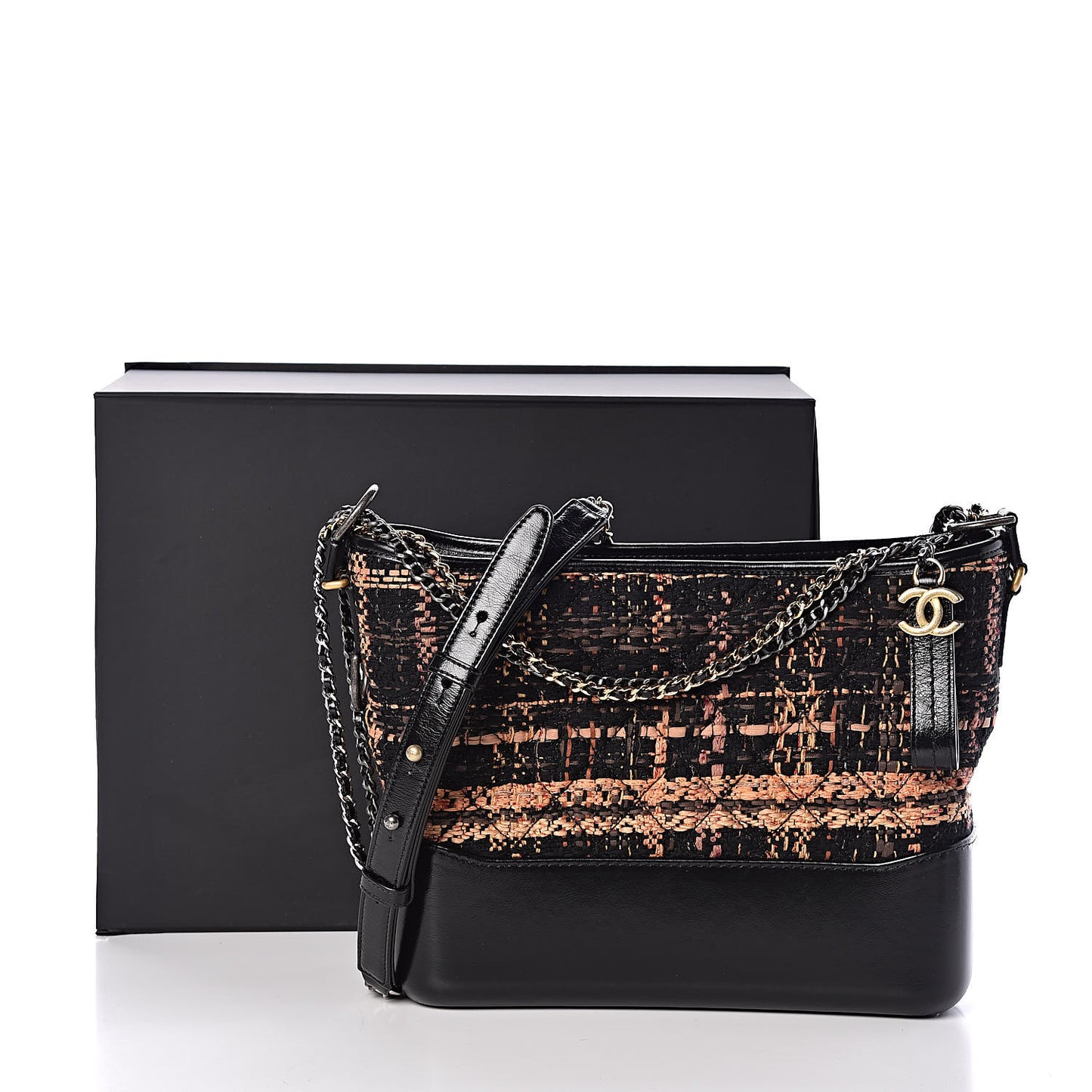 Tweed Calfskin Medium Gabrielle Hobo Black Brown