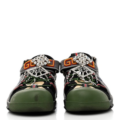 Gucci Mesh Fabric Tinsel Sport Sandals 38 Black Silver Green 2 of 9