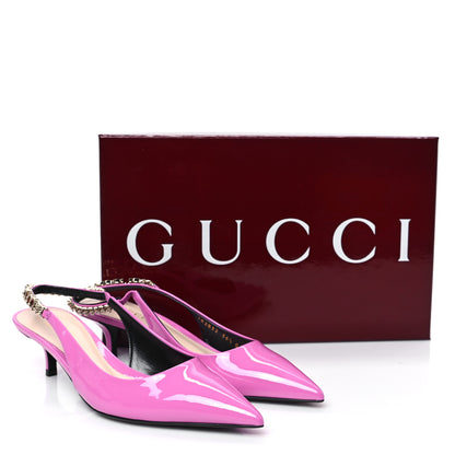 Gucci Patent Signoria 35mm Slingback Pumps 36.5 Libre Pink 9 of 9