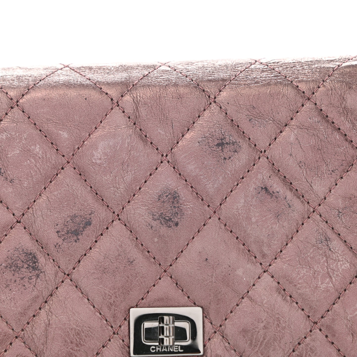 Aged Calfskin Quilted Reissue 2.55 Yen Wallet Purple
