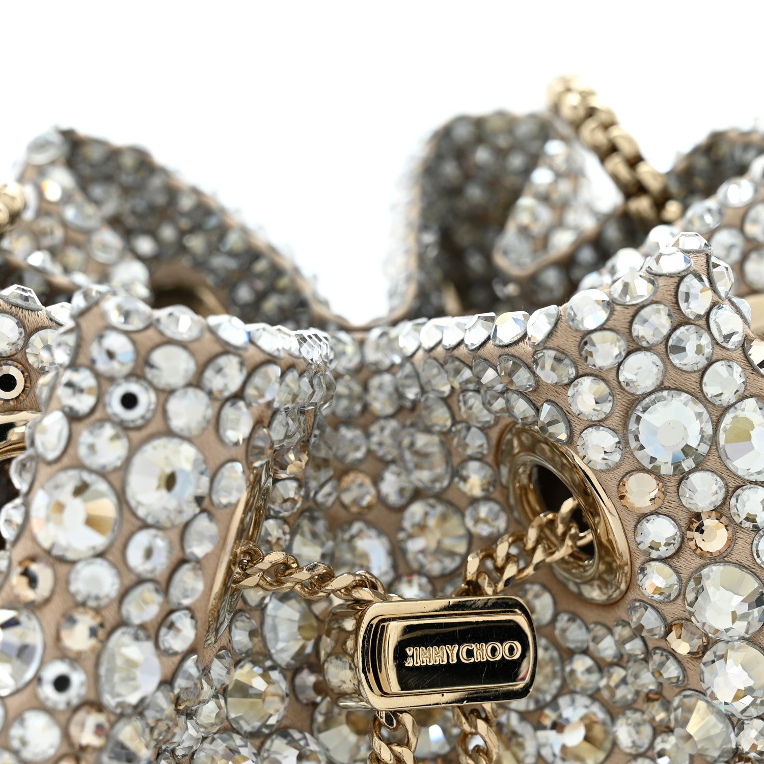 Jimmy Choo Satin Hotfix Crystal Embellished Bon Bon Bucket Bag Gold Silver 12 of 12