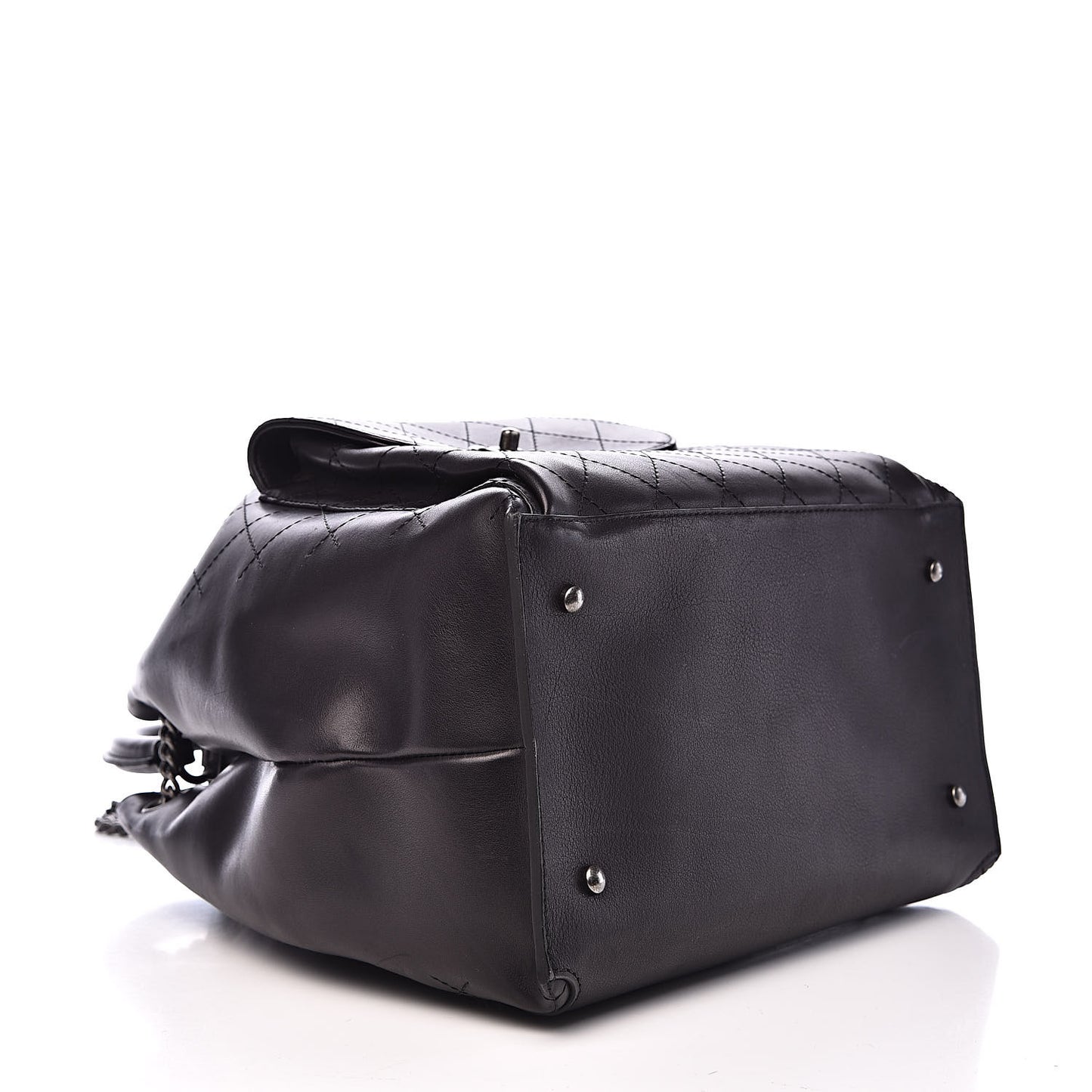 Calfskin Stitched Large Urban Luxury Drawstring Backpack Black