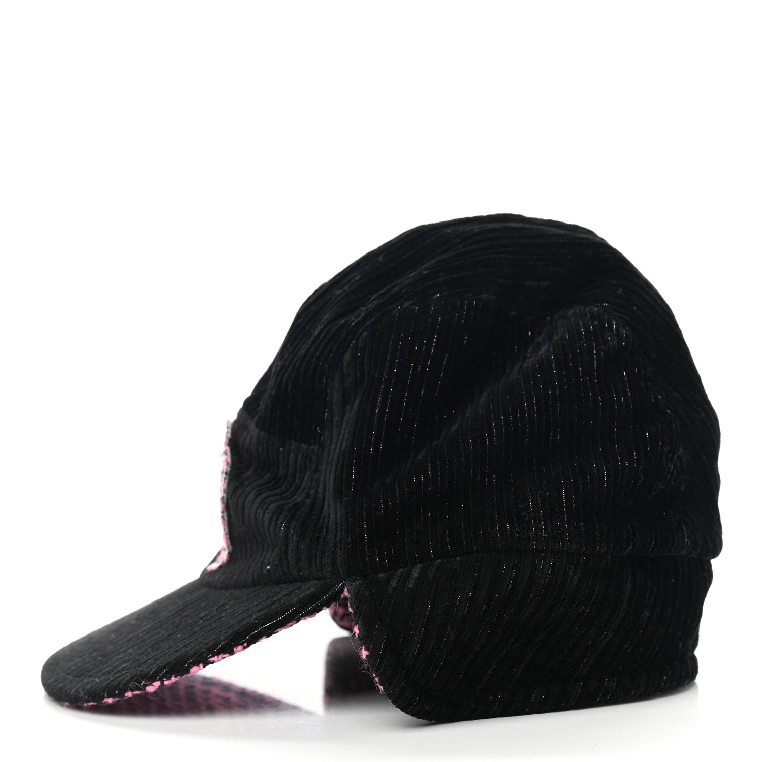 Chanel Cotton Tweed CC Snowflake Cap Hat M Pink Black 4 of 9