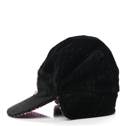 Chanel Cotton Tweed CC Snowflake Cap Hat M Pink Black 4 of 9