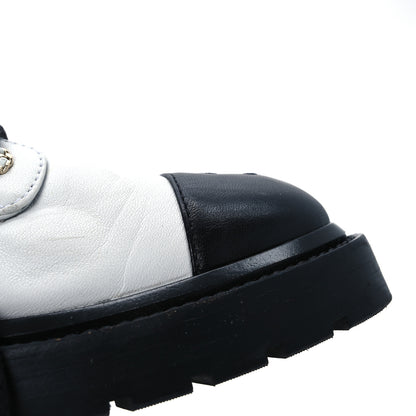Chanel Shiny Lambskin Quilted Lace Up Combat Boots 39.5 White Black 13 of 18