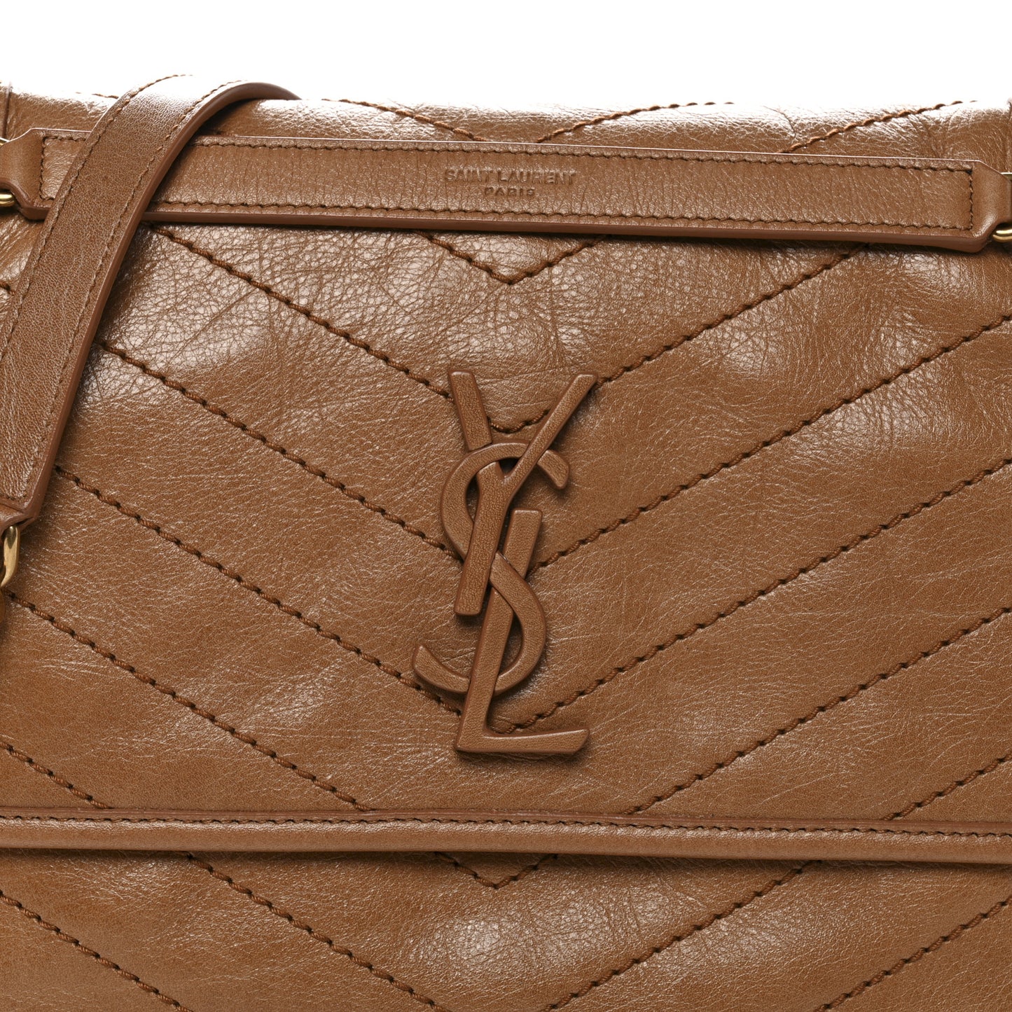 Crinkled Calfskin Matelasse Monogram Medium Niki Chain Satchel Caramel