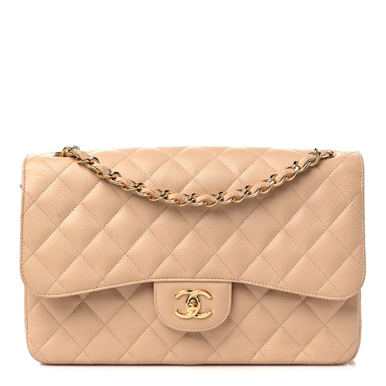 Chanel Caviar Quilted Jumbo Double Flap Beige 1 of 14