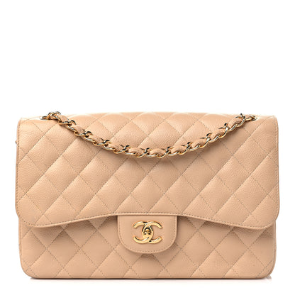 Chanel Caviar Quilted Jumbo Double Flap Beige 1 of 14