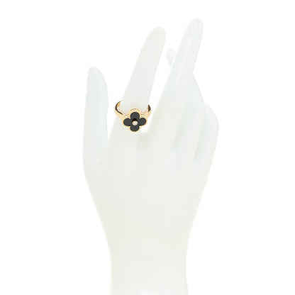 Van Cleef & Arpels 18K Yellow Gold Diamond Black Onyx Vintage Alhambra Ring 55 7.25 2 of 5