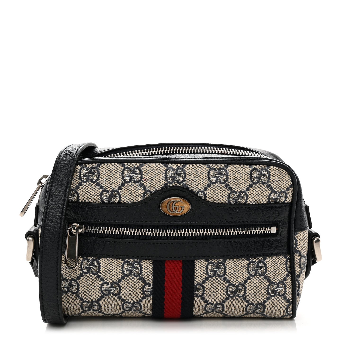 GG Supreme Monogram Textured Dollar Calfskin Web Mini Ophidia Shoulder Bag Beige Blue