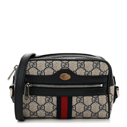 Gucci GG Supreme Monogram Textured Dollar Calfskin Web Mini Ophidia Shoulder Bag Beige Blue 1 of 15