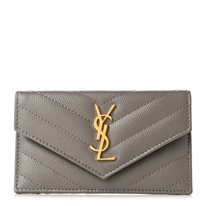 Saint Laurent Grain De Poudre Matelasse Chevron Monogram Compact Wallet Fog 1 of 6