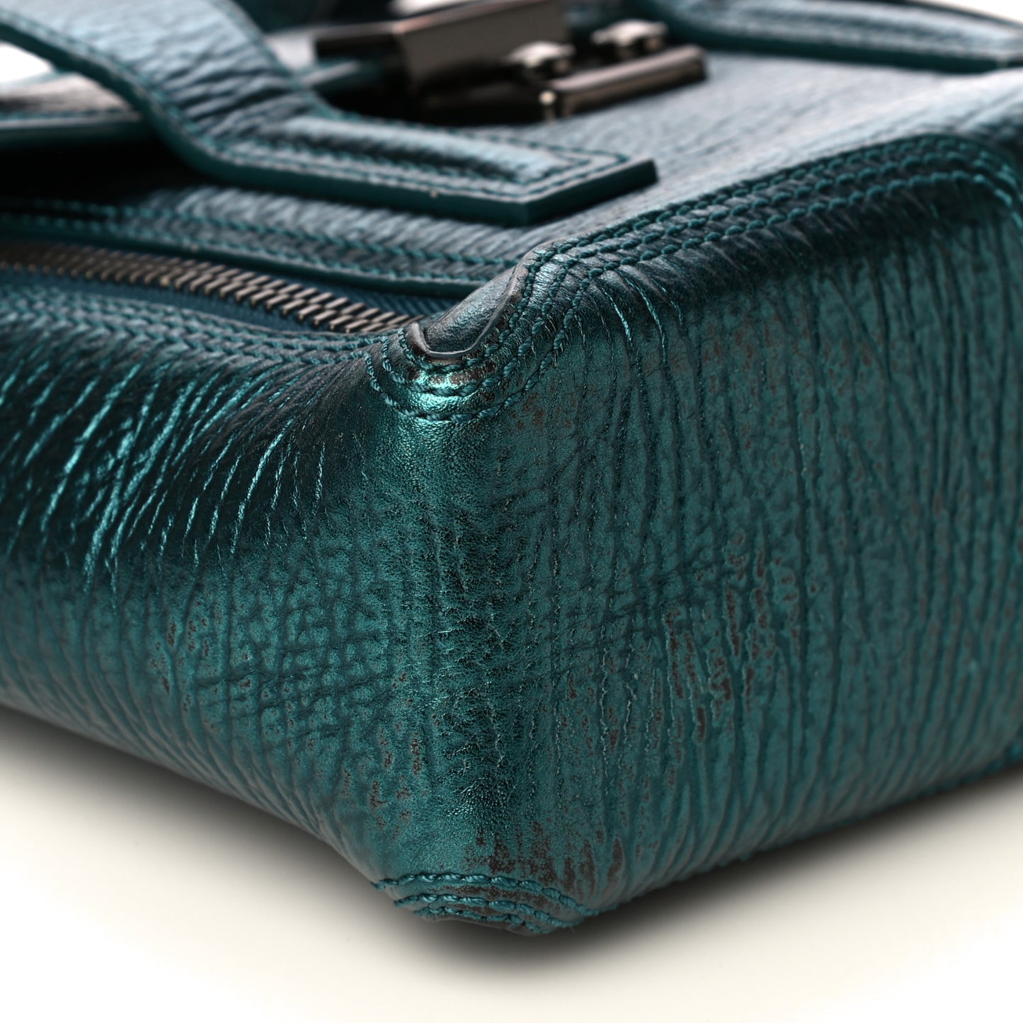 Metallic Textured Calfskin Mini Pashli Satchel Turquoise