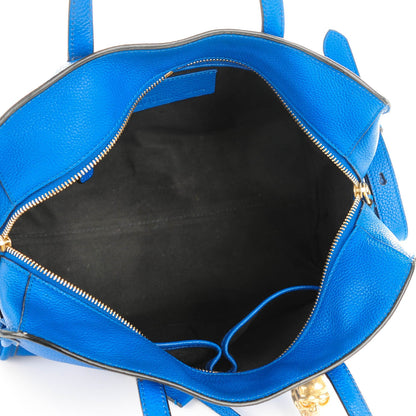 Alexander McQueen Pebbled Calfskin Small Skull Padlock Zip Around Tote Blue 5 of 9