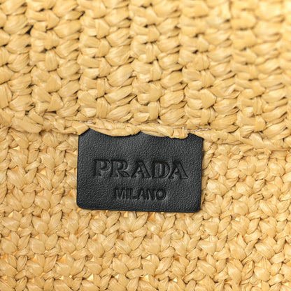 Prada Yarn Raffia Effect Crochet Embroidered Logo Tote Naturale 6 of 9