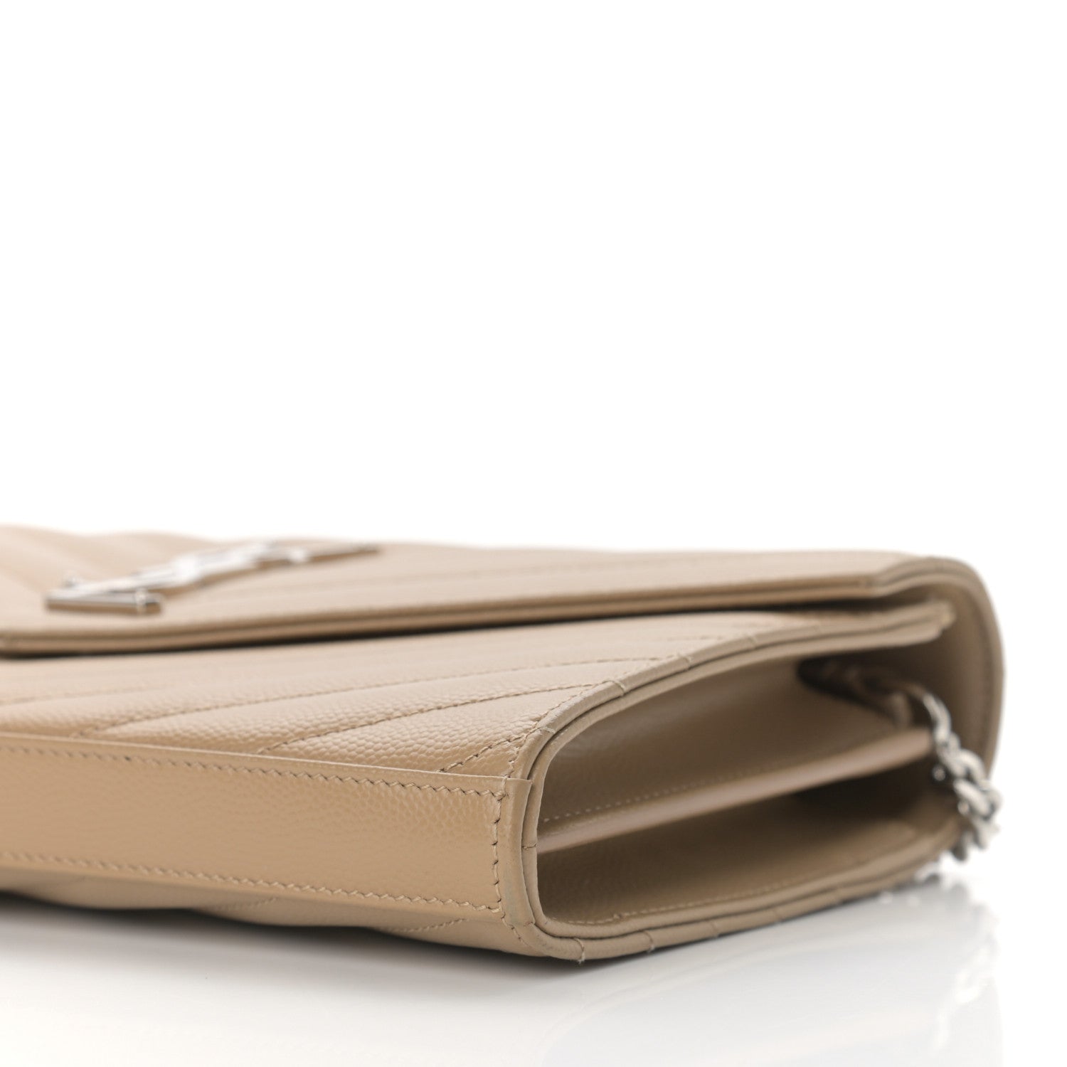 Saint Laurent Grain De Poudre Matelasse Chevron Monogram Chain Wallet Deep Beige 11 of 13