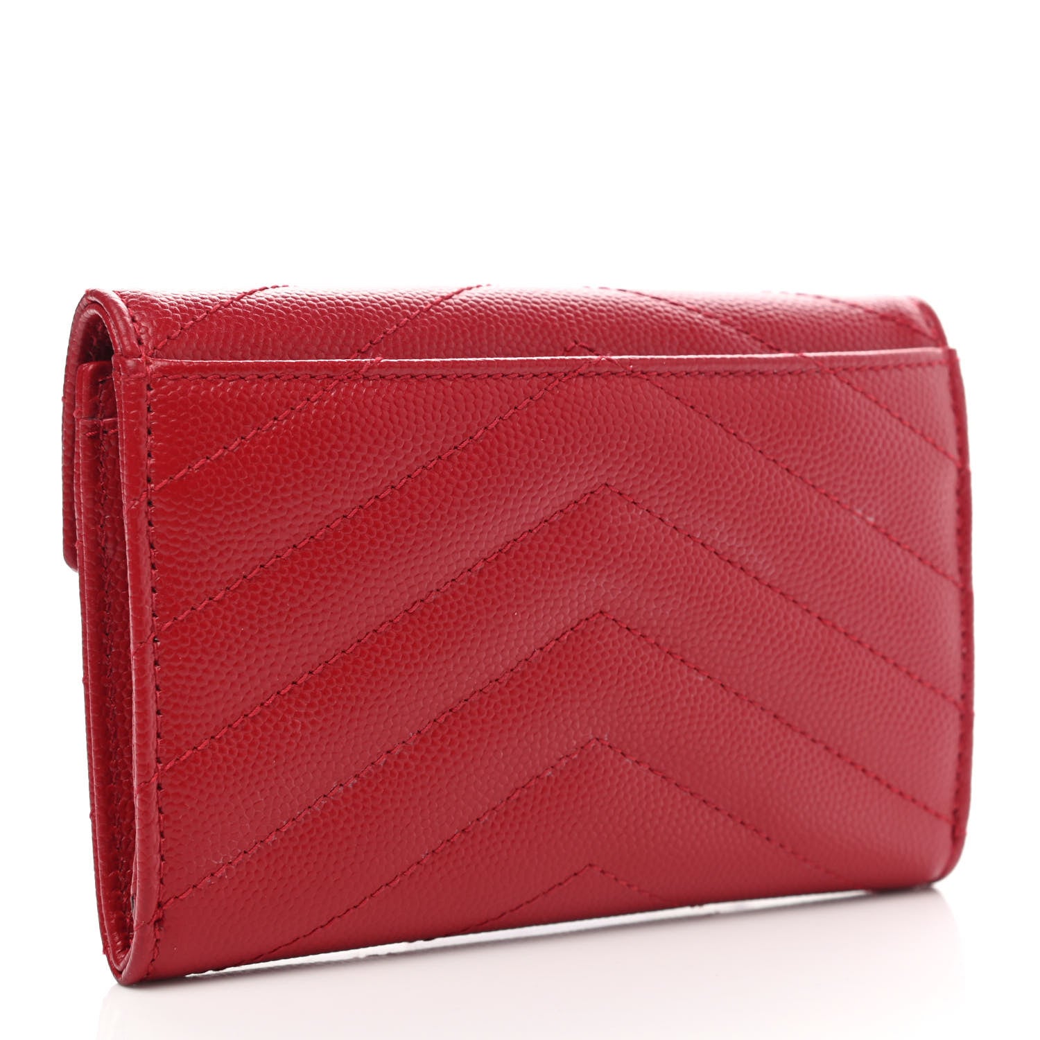 Saint Laurent Grain De Poudre Matelasse Chevron Small Monogram Envelope Wallet New Red 6 of 18