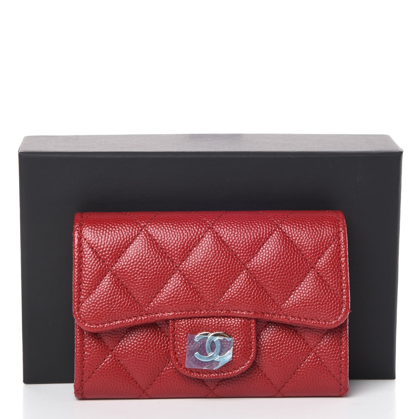 Caviar Quilted Flap Card Holder Dark Red