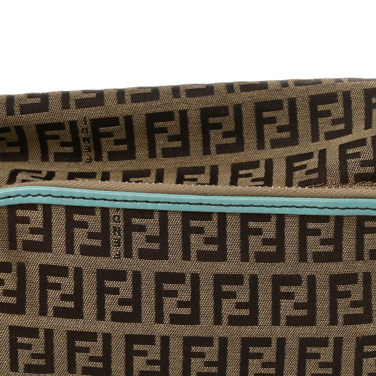Fendi Zucchino Cuoio Small Chef Pocket Shoulder Bag Mogano Panna Turquoise 8 of 10