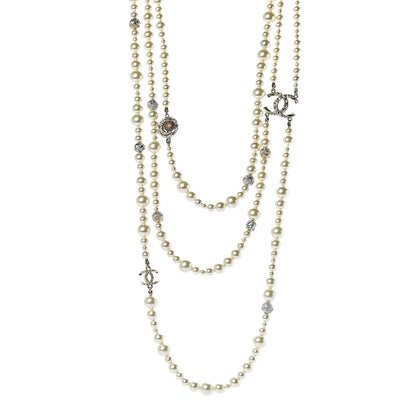 Chanel Graduated Pearl Crystal CC Multi Strand Necklace Gold 1 of 6