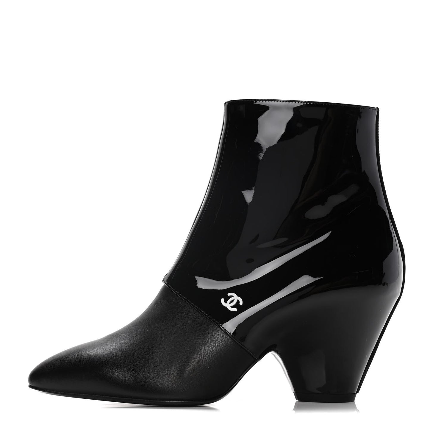 Lambskin Patent Calfskin Short Ankle Boots 36.5 Black
