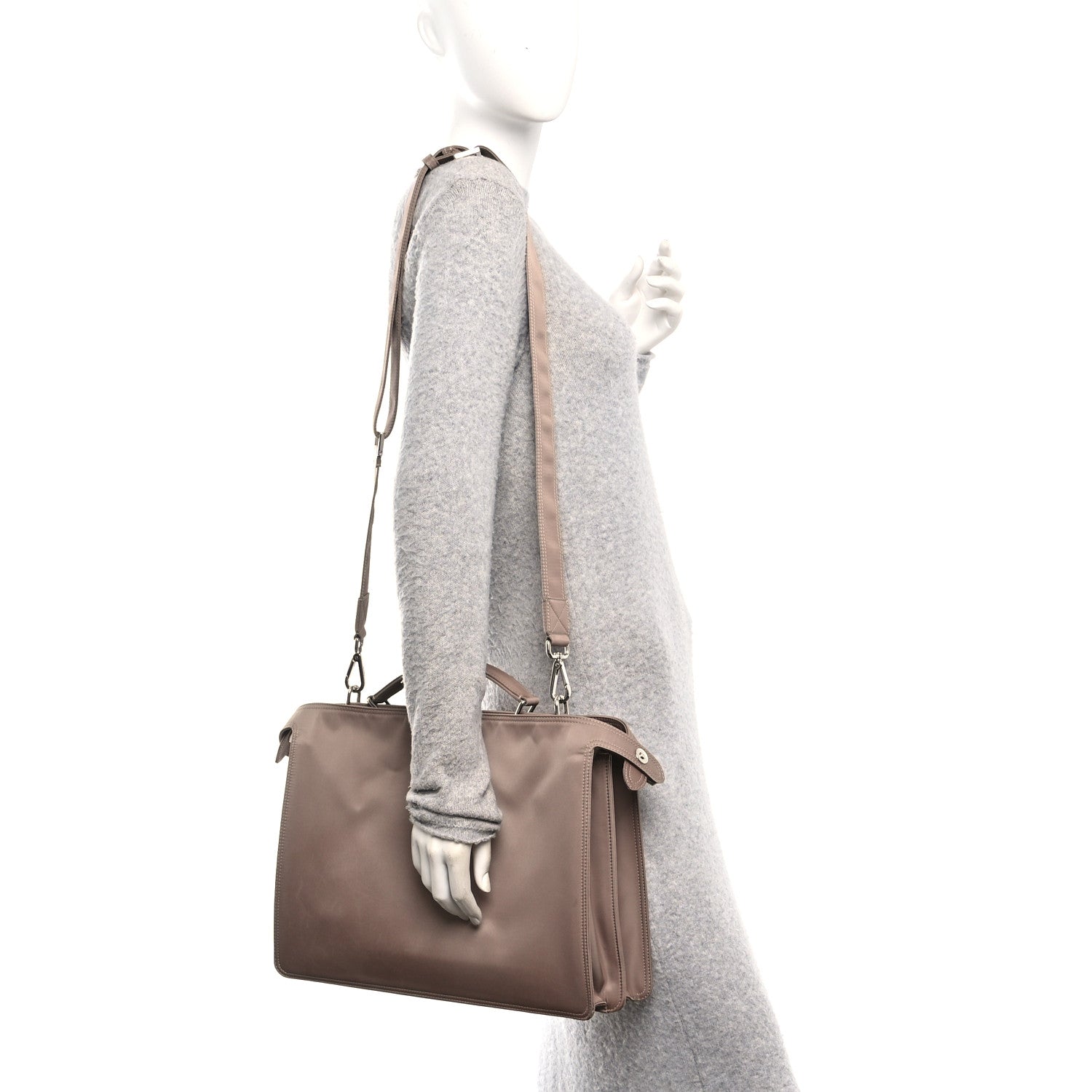Fendi Nylon Vitello Cover Logo Embossed Medium Peekaboo I SEE U Satchel Rope Milk Black 2 of 9