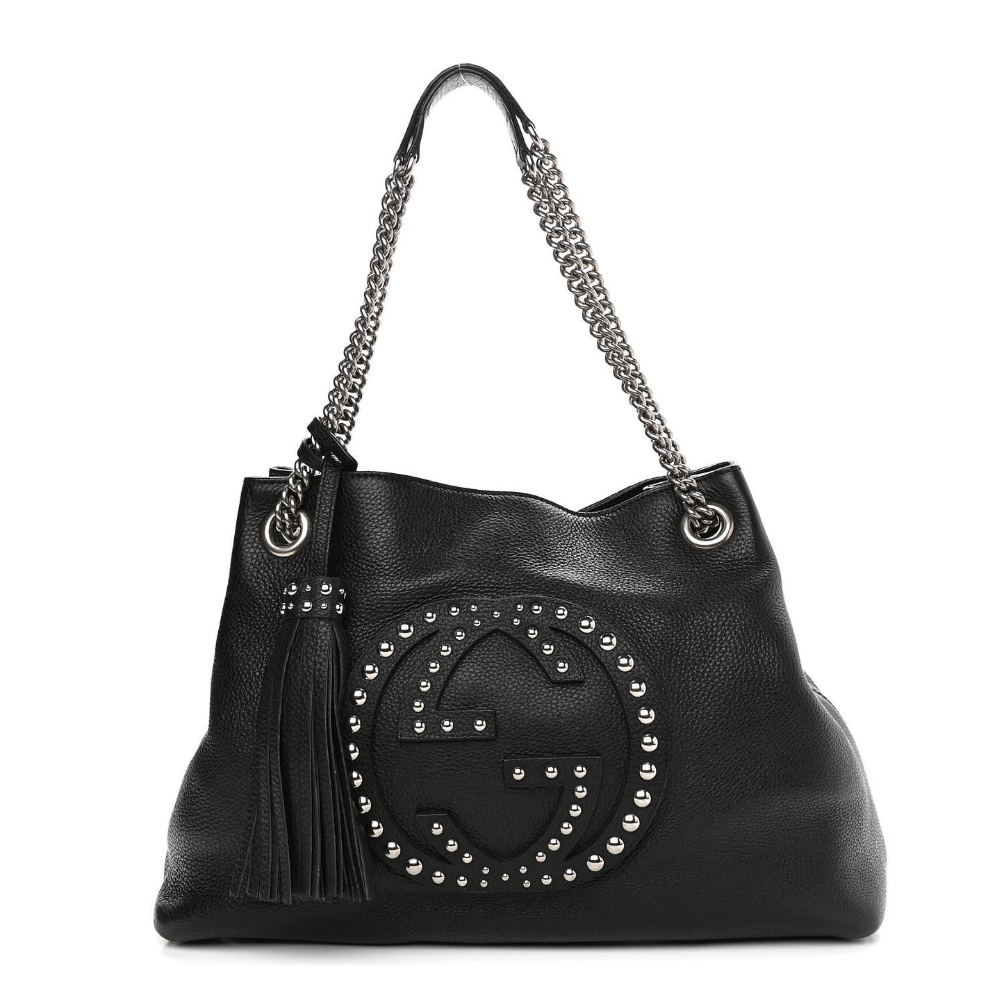 Pebbled Calfskin Studded Medium Soho Chain Shoulder Bag Black