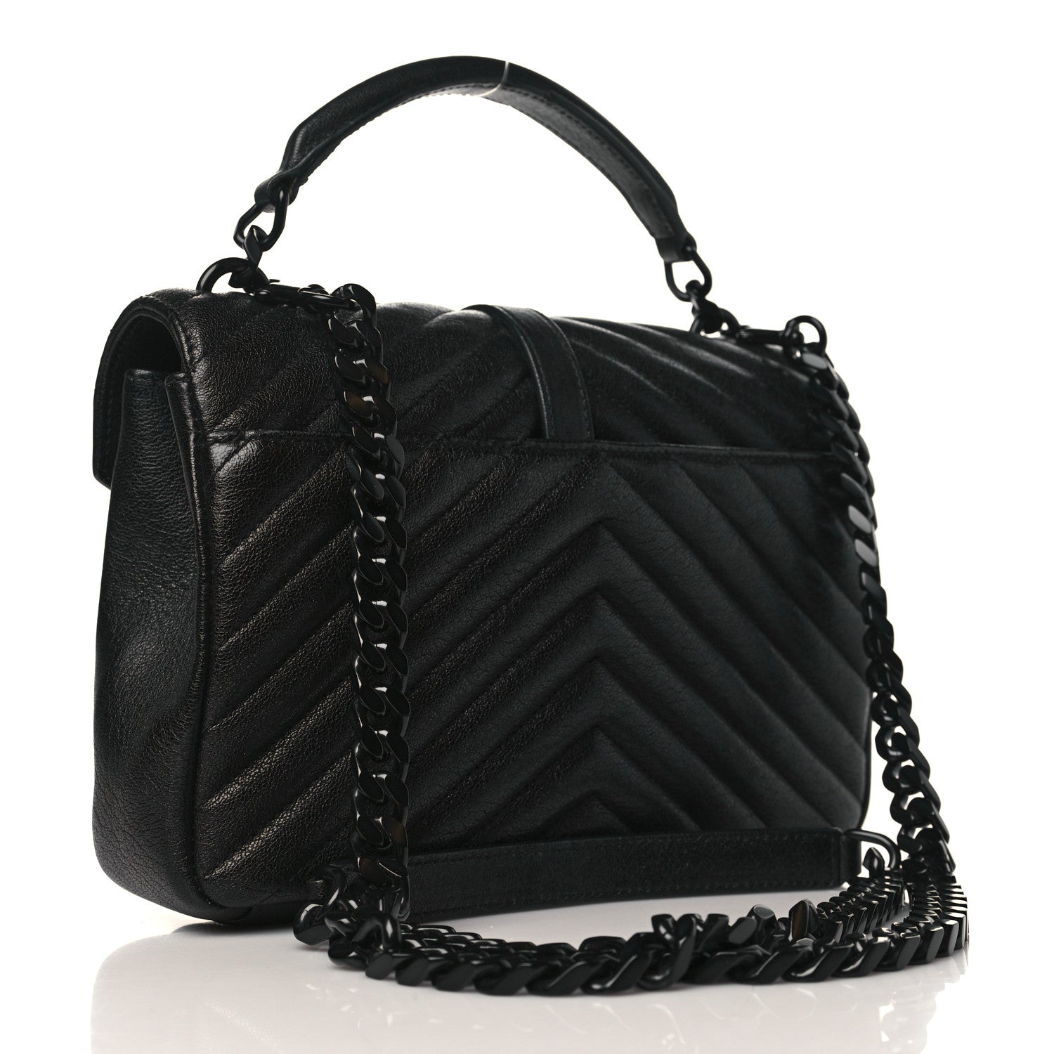Saint Laurent Sheepskin Matelasse Chevron Monogram Monochrome Medium College Bag Black 3 of 9